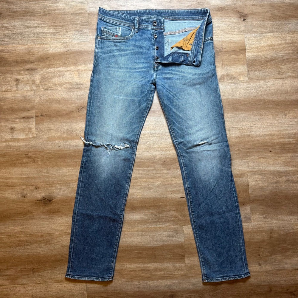 Diesel Buster Jeans‎ Mens 32x32 Blue Slim Tapered Distressed Stretch Denim 0857Y